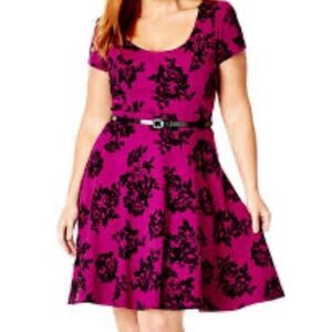 City Chic Retro Pink and Black Floral Jersey Dress